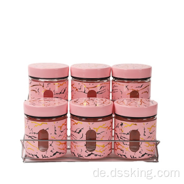 1000 ml 6-teilige Set-Glas-Glas-Jar-Küche Kanister Pink Rhyolith Hotel Hochzeit im Freien Glas Gewürzglas Set